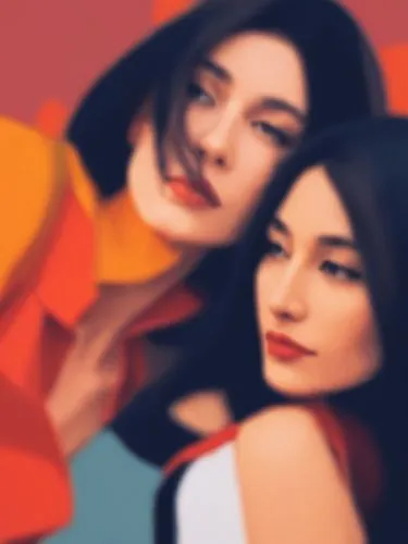 Two women who are fond of each other.,a couple of women standing next to each other,xcx,gtw,bdo,daftari,blurred background,aperol,Illustration,Vector,Vector 06