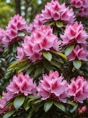 Write a soothing poem about the blooming Rhododendron Kurume in a peaceful garden.,pacific rhododendron,rhododendron kurume,rhododendron,rhododendron indicum,rhododendrons,rhododendron catawbiense,rho