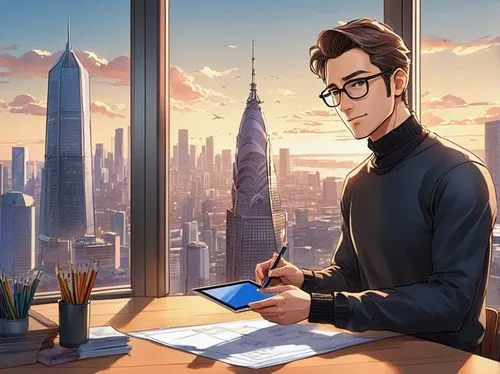 sci fiction illustration,businesman,bookkeeper,businessman,blur office background,office worker,commissionner,accountant,salaryman,modern office,game illustration,paperwork,tutor,newscaster,schoolteacher,bibliographer,newsman,stock broker,business man,freelancer,Illustration,Japanese style,Japanese Style 03