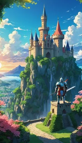 knight's castle,ghibli,knight village,meteora,fairy tale castle,castlevania,rodenburg,kaitos,castlelike,castel,fantasy world,castleguard,zwei,summit castle,fairytale castle,castletroy,castle,symphonia,bach knights castle,medieval castle,Illustration,Japanese style,Japanese Style 03