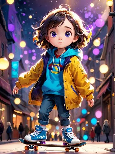 kids illustration,cute cartoon character,skater,cinema 4d,cg artwork,skating,play street,world digital painting,children's background,anime cartoon,cute cartoon image,little girl running,little girl in wind,tracer,pedestrian,ice skating,kid hero,anime 3d,vector girl,anime japanese clothing,Anime,Anime,Cartoon