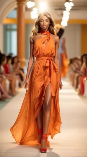 orange,tangerine,orange robes,siriano,gabourey,orange color,bright orange,runway,orangish,catwalk,orange half,orange cream,orangy,fresh orange,a floor-length dress,solange,blige,fashion show,latrice,strut