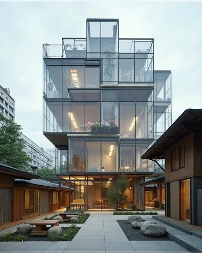 cubic house,cube house,frame house,glass facade,cantilevered,modern architecture