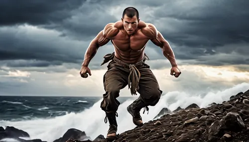 wind warrior,marine corps martial arts program,bodybuilding supplement,man at the sea,statue of hercules,hercules,rock climber,poseidon,sea man,strongman,god of the sea,spartan,force of nature,kickboxer,photoshop manipulation,men climber,strength training,strengthening,photo manipulation,marine