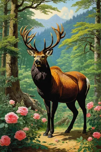 Rosa #Bonheur &quot;King of the Forest&quot; 1878 #art<br>http://pic.twitter.com/PhxufPQ5pI,elk,stag,manchurian stag,deer illustration,bull elk resting,cervus elaphus,red deer,european deer,pere david