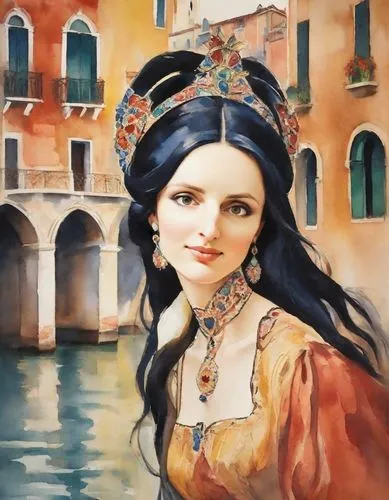 venetians,hallia venezia,italian painter,the carnival of venice,venetia,venetian,Digital Art,Watercolor