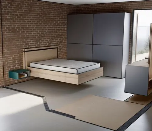 Stanza da letto moderna in bianco e nero, con le seguenti caratteristiche e quote:

Dimensioni della stanza: 387 cm di larghezza per 344 cm di profondità.
Letto contenitore sospeso: Posizionato sul la