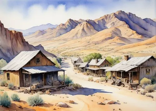 boardinghouses,wooden houses,bunkhouses,oatman,desert landscape,mountain huts,manzanar,desert desert landscape,shoshone,mountain settlement,shantytowns,mountain village,inyokern,arid landscape,huts,caravans,longhouses,townships,tonopah,packinghouses,Illustration,Paper based,Paper Based 07