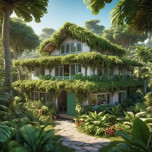 ghibli,arrietty,tropical house,house in the forest,forest house,studio ghibli,idyllic,ecotopia,ecovillages,florida home,dreamhouse,greenhouse,verdant,beautiful home,maison,sylvania,green living,green garden,ecovillage,summer cottage,Photography,General,Realistic