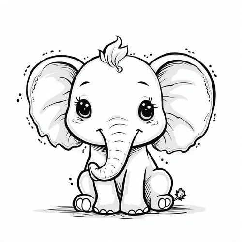 dumbo,elephant line art,baby elephant,tembo,circus elephant,elefant,Illustration,Black and White,Black and White 04