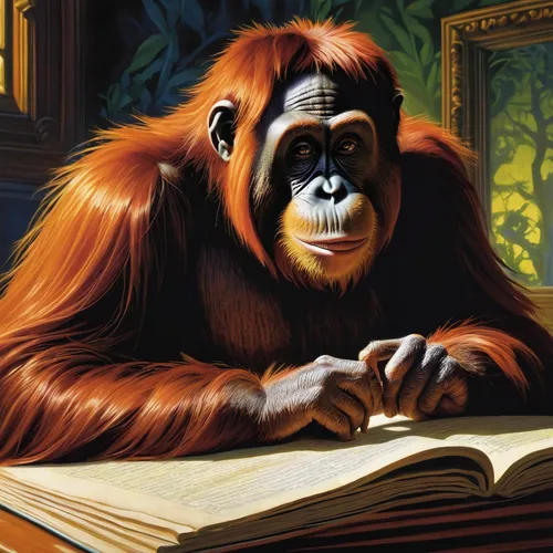 Write a suspenseful tale about an orangutan monkey who solves a mystery in a haunted mansion.,orangutan,orang utan,primate,barbary ape,ape,great apes,primates,gorilla,chimpanzee,monkey island,anthropo