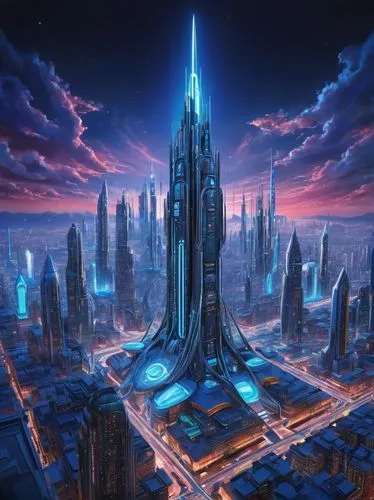 coruscant,cybercity,metropolis,futuristic landscape,coruscating,megacorporation,fantasy city,megalopolis,areopolis,cybertown,ordos,cyberport,skylstad,megacorporations,skyterra,cyberia,cybertron,barrayaran,futuristic,futuregen,Illustration,Realistic Fantasy,Realistic Fantasy 39