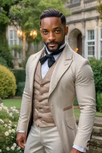 a black man on a suit,african american male,black businessman,black professional,african businessman,gentlemanly,butler,black male,african man,men's suit,black man,cravat,sighetu marmatiei,aristocrat,the victorian era,downton abbey,morgan,douglas' meadowfoam,hamilton,men's wear,Photography,Realistic