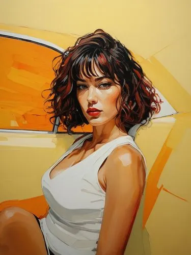 a painting of a girl in white shirt and black pants,adnate,painting technique,pintura,painting,pittura,oil painting on canvas,Conceptual Art,Oil color,Oil Color 08