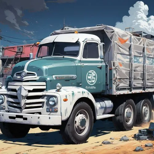 scrap truck,long cargo truck,rust truck,hino,tank truck,freightliner,kenworth,actros,truckmaker,big rig,ford 69364 w,kamaz,reefer truck,berliet,mainfreight,transporte,freight transport,cargo car,truck,truckmakers,Illustration,Japanese style,Japanese Style 03