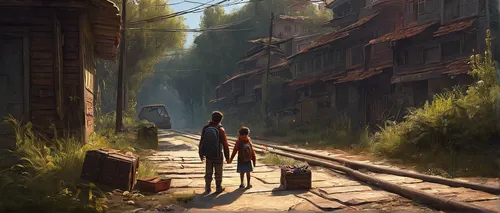 old linden alley,narrow street,alleyway,croft,road forgotten,alley,rescue alley,stroll,human settlement,travelers,lost place,slums,street canyon,wooden houses,lostplace,pathway,wander,post apocalyptic,ancient city,birch alley,Illustration,Realistic Fantasy,Realistic Fantasy 28