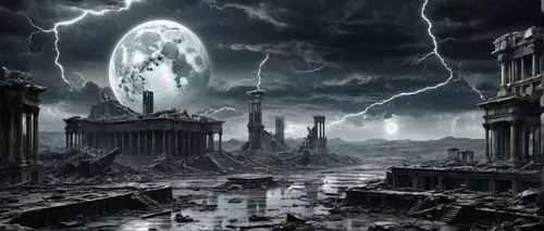 destroyed city,osgiliath,primordia,apocalyptic,undercity,tartarus,imperialis,post-apocalyptic landscape,nekron,prospal,apocalyptically,black city,necropolis,morgul,the end of the world,avantasia,end of the world,apocalyptica,apocalypse,umbral,Conceptual Art,Fantasy,Fantasy 33