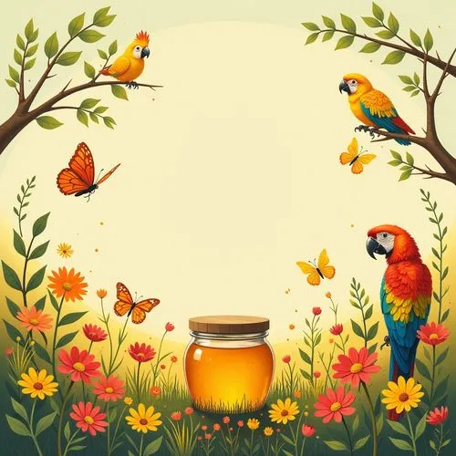 flower and bird illustration,honey jars,honey jar,floral and bird frame,coffee tea illustration,sun conure,jar of honey,butterfly background,bird painting,bird illustration,honey products,sun conures,flower background,spring leaf background,honeycreepers,floral background,nature background,painting pattern,background vector,conures,Illustration,Vector,Vector 13