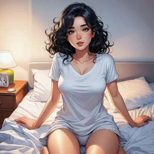 girl in bed,shadman,woman on bed,asian woman,pyjama,asian vision,Illustration,American Style,American Style 13