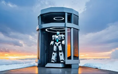 거대로봇격납고, 20미터높이, 야외배경,hydrogen vehicle,automated teller machine,electric charging,electric tower,nissan leaf,icemaker,water dispenser,ev charging station,electric mobility,ice hotel,hybrid electric ve