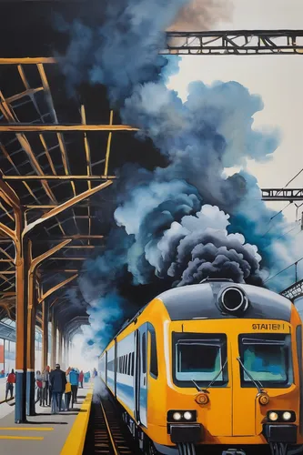 oil painting on canvas,electric train,industrial landscape,electric locomotives,railway crossing,trains,queensland rail,eisenbahnbrücle,rail traffic,oil on canvas,intercity,rail transport,marshalling yard,electric locomotive,husum hbf,international trains,the train,steam locomotives,railway,long-distance train,Illustration,Paper based,Paper Based 06