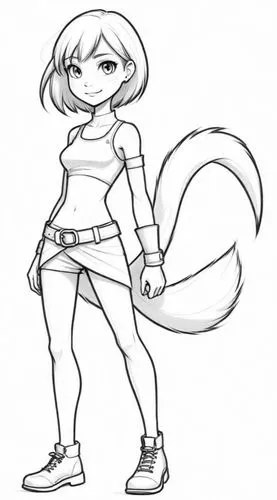 the main character in pokemon, from a cartoon,anthro,ringtail,tails,hairtail,wipo,ouanna,Design Sketch,Design Sketch,Detailed Outline