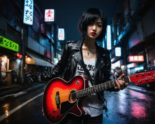 epiphone,acoustic-electric guitar,electric guitar,concert guitar,guitar,guitar player,street musician,jazz guitarist,guitarist,telecaster,guitar amplifier,street music,acoustic guitar,rock music,japanese idol,guitar accessory,lead guitarist,music world,japanese woman,playing the guitar,Illustration,Realistic Fantasy,Realistic Fantasy 33