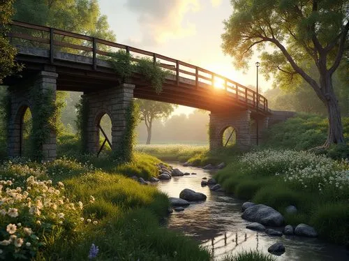 scenic bridge,wooden bridge,adventure bridge,riverwood,cryengine,river landscape,streamside,landscape background,hangman's bridge,bridge,stone bridge,fantasy landscape,brook landscape,hanging bridge,nature landscape,waterway,salt meadow landscape,footbridge,millstream,angel bridge,Photography,General,Realistic