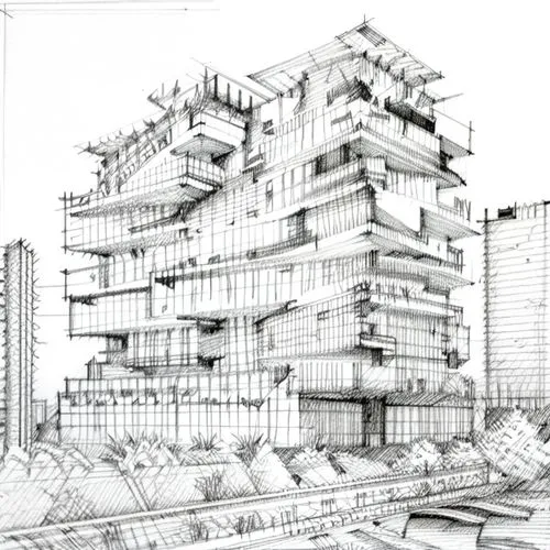 kirrarchitecture,high-rise building,habitat 67,hashima,residential tower,apartment building,building honeycomb,multi-storey,line drawing,apartment block,building construction,highrise,wireframe,japane