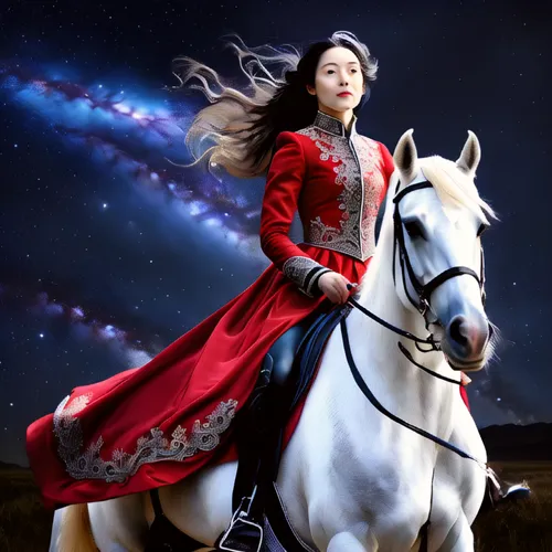 fantasy picture,mulan,constellation unicorn,inner mongolian beauty,white horse,horseback,a white horse,photo manipulation,equestrian,fantasy art,joan of arc,fantasy woman,yi sun sin,photoshop manipulation,digital compositing,unicorn art,photomanipulation,arang,sagittarius,fantasy portrait