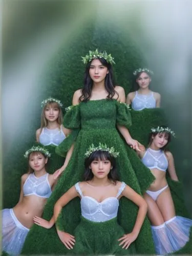 A group of fairies don their own costumes and form a hedge group as they join a group in the enchanting fairy tale of Tale Castle. High resolution photo technology.,hula,greensleeves,green mermaid sca