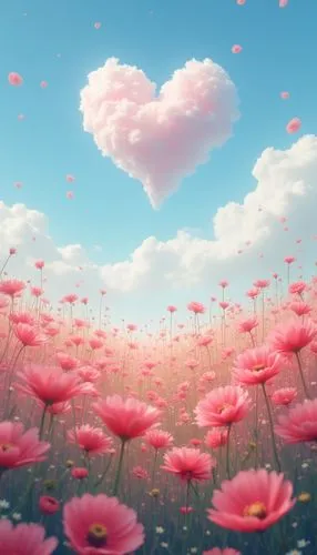 flower background,pink daisies,puffy hearts,pink floral background,pink petals,floral heart,Photography,General,Realistic