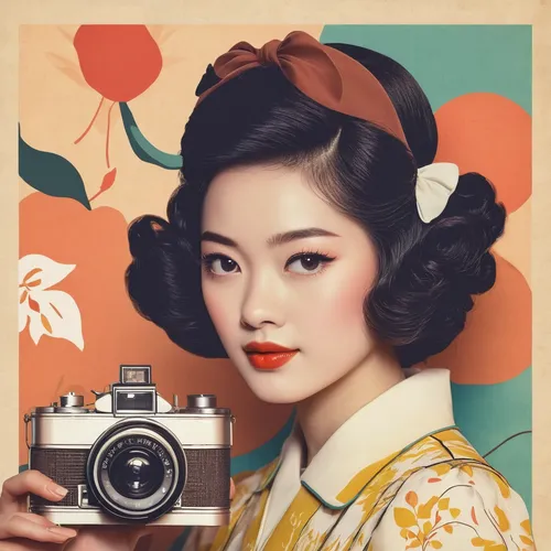 vintage asian,vintage girl,vintage woman,retro girl,japanese woman,vintage women,geisha girl,retro woman,retro women,vintage female portrait,geisha,vintage girls,retro pin up girl,oriental girl,japanese floral background,vintage makeup,mamiya,vintage style,vintage camera,camera illustration,Illustration,Japanese style,Japanese Style 09