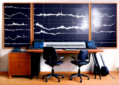 polygraph,trading floor,electroacoustics,blur office background,control desk,polygraphs,cubase,bioacoustics,waveforms,seismograms,soundboards,oscillators,monitor wall,oscilloscope,focusrite,mixing table,voiceprint,music studio,demodulation,wallboard,Conceptual Art,Oil color,Oil Color 07