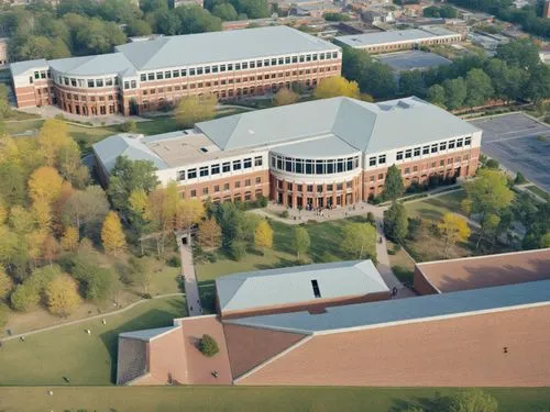 aerial view of an old school building surrounded by trees,gallaudet university,gvsu,bvu,rit,depauw,gmu,cmu,rpi,ocu,uiuc,umkc,macalester,iupui,cedarville,university of wisconsin,unl,umsl,bsu,nmu,umbc,P