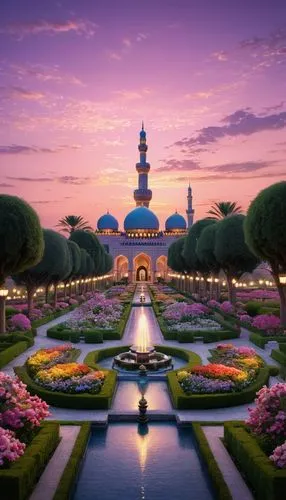 dubai miracle garden,agrabah,dubai garden glow,disneyland park,the disneyland resort,medinah,Illustration,Realistic Fantasy,Realistic Fantasy 08