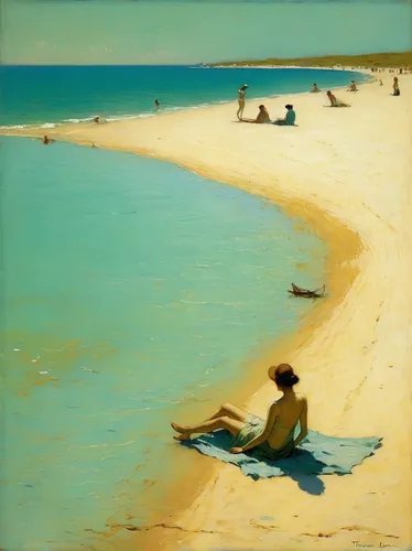 beach landscape,busselton,man at the sea,golden sands,sea beach-marigold,sandy beach,most beach,summer day,rottnest,people on beach,saint martin,white sandy beach,strand,greens beach,dream beach,maroubra,lan thom,beaches,raised beach,seashore,Art,Classical Oil Painting,Classical Oil Painting 44