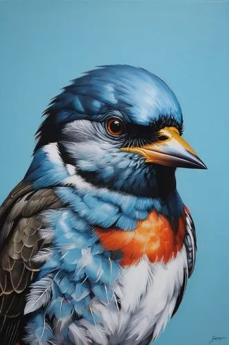 bird painting,kingfishers,alcedo,swallow,bluebird,eurasian kingfisher,hirundo,river kingfisher,bluejay,cotinga,pajaro,oil painting,oil painting on canvas,coastal bird,emberiza,falconet,bird robin,vogels,audubon,kookaburra,Illustration,Realistic Fantasy,Realistic Fantasy 24