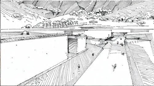 skeleton sections,ski jumping,moveable bridge,ski jump,ski cross,halfpipe,snow slope,beam bridge,snow bridge,ski facility,roof structures,maglev,overpass,salt farming,cross-section,wooden bridge,virtual landscape,mono-line line art,ski station,ski race,Design Sketch,Design Sketch,Hand-drawn Line Art