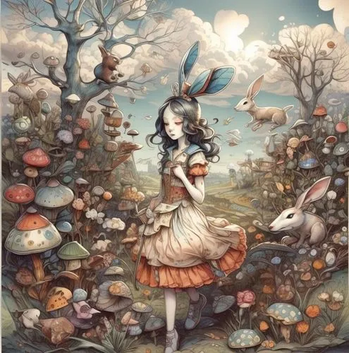 alice in wonderland,fairie,ostara,fairy tale character,fairy world,faerie,wonderland,white rabbit,faery,elfland,fairyland,fantasy picture,springtime background,fairy forest,autumn background,eckmann,vintage fairies,children's background,fantasy art,fairies aloft