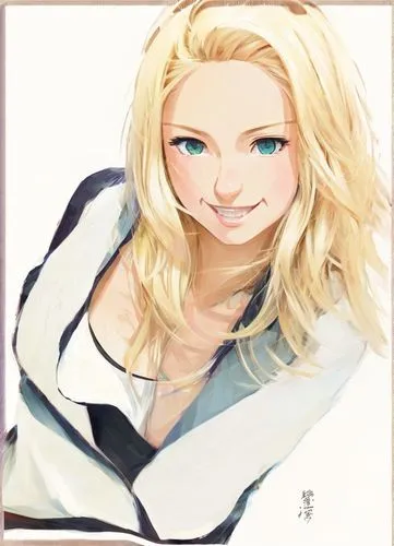 a portrait half body of a beautiful caucasian girl 24 years old blonde hair in a black top crossed your looking to camera the beach as background in 4k,edit icon,a girl's smile,elsa,white coat,cynthia