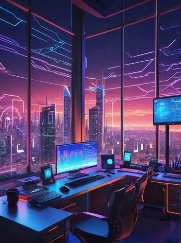 cybertown,cybercity,computer room,cyberscene,cyberport,cyberpunk,cyberworld,cybercafes,cyberview,futuristic landscape,cyberspace,modern office,cyberia,the server room,cybernet,blur office background,cyber,mainframes,study room,cybersquatters,Illustration,Japanese style,Japanese Style 03