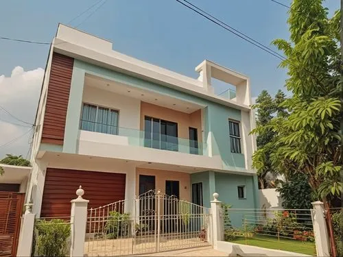 make Morden exterior paint colour combination to house,this colorful modern residential home has three balconies,puram,pesalai,gandhipuram,parvathipuram,palayamkottai,ramachandrapuram