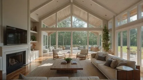 A living room for a new house on Cape Cod,a very nice room with big windows that are opened,sunroom,family room,wooden beams,gable field,conservatories,vaulted ceiling,Photography,General,Natural