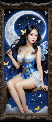 blue moon rose,oriental painting,chinese art,harmonia macrocosmica,blue enchantress,jasmine blue,fairy tale character,constellation lyre,horoscope libra,zodiac sign libra,the zodiac sign pisces,fantasy art,the sea maid,moonflower,celestial body,moonbeam,blue moon,moon and star background,snow white,moon phase