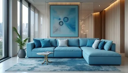 water sofa,modern decor,contemporary decor,apartment lounge,interior decor,livingroom,living room,blue room,sitting room,mahdavi,interior design,modern minimalist lounge,modern living room,interior decoration,sofa set,furnishings,blue painting,azzurro,deco,sofa,Photography,General,Realistic