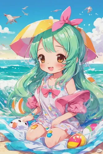 beach background,tiki,mermaid background,candy island girl,ocean background,watermelon background,kawaii people swimming,beach scenery,sanya,honolulu,beach umbrella,summer background,ocean,umbrella beach,rainbow background,transparent background,sea,sea ocean,hatsune miku,dream beach,Illustration,Japanese style,Japanese Style 02