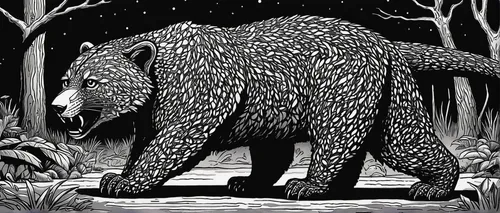 Write a suspenseful scene where a trainer faces a dangerous animal in the dark.,ursa,line art animals,ursa major,line art animal,ursa major zodiac,bear guardian,nordic bear,giant anteater,uintatherium