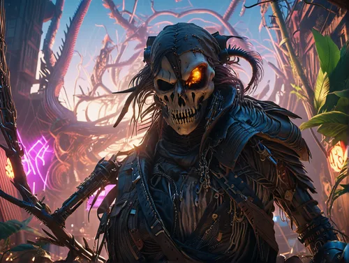 Terrorpunk,undead warlock,dark elf,hag,predator,alien warrior,cg artwork,scarecrow,shaman,grimm reaper,game art,vanitas,neottia nidus-avis,concept art,swampy landscape,wraith,death god,reaper,game ill