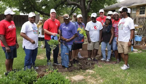 Van Johnson (center, wearing white cap), organizer for the Oak Cliff Gardeners Facebook forum, met up with several of the group's members to renovate the backyard of a local home for patients with adv